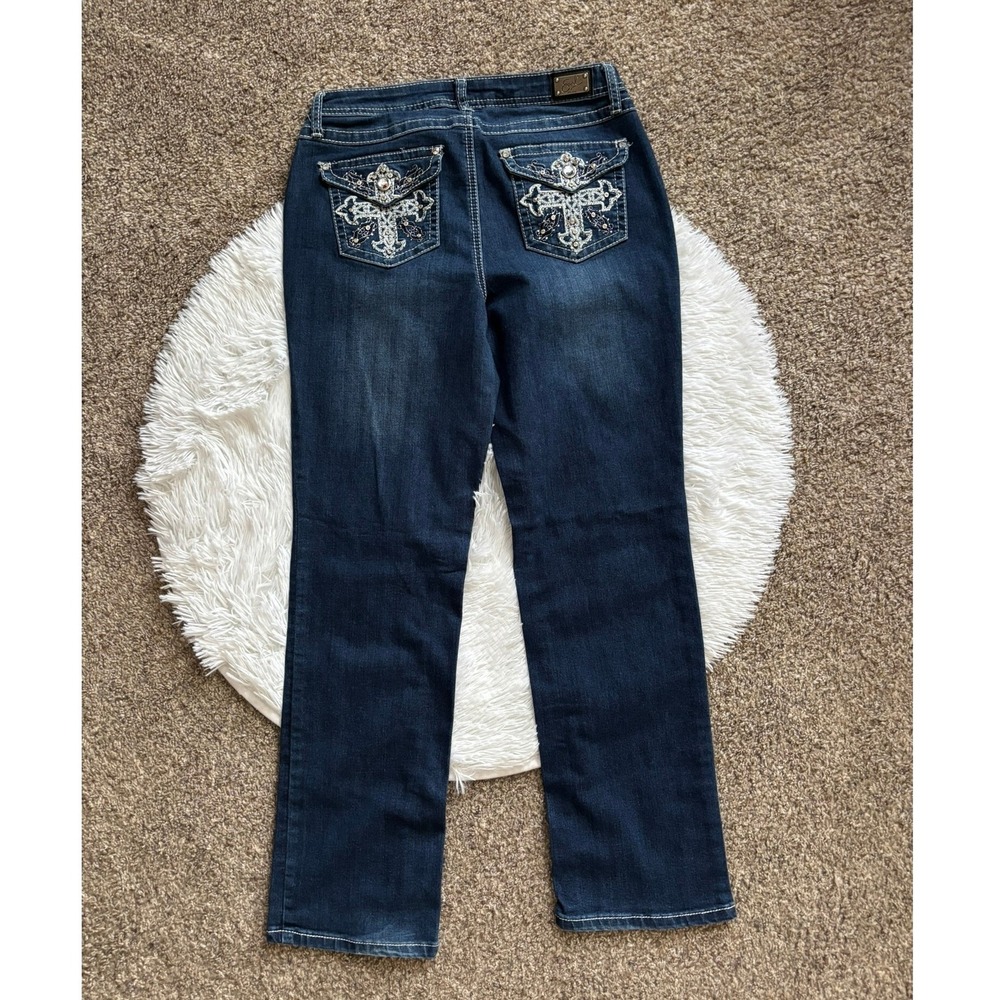 Earl Jeans‎ Straight Leg Dark Wash Cross Rhinestone Embellished Bling Womens 10